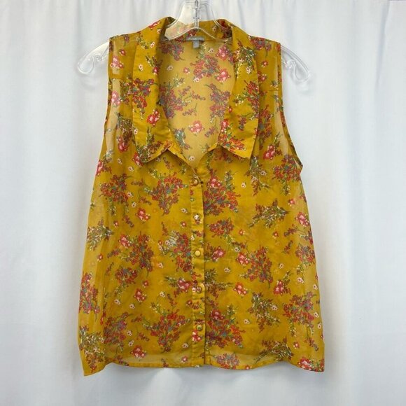 Charlotte Russe Womens Button Up Top Multicolor Floral Print Sleeveless M Sheer - Picture 1 of 11